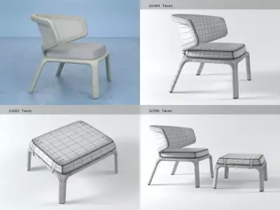 Seashell lounge chair and footstool 3D model