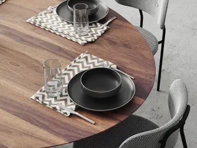 Oval Tulip Dining Table 78 inch walnut set 3D model