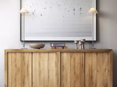 RECLAIMED RUSSIAN OAK PANEL 4-DOOR WOOD SIDEBOARD 3D model