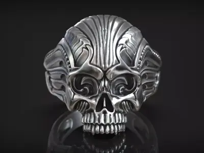 Giger Art Biomechanical Skull Head Cyberpunk Ring 3D print model