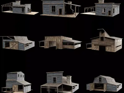 WILD WEST WAREHOUSE WORKSHOP SHED BARN STORAGE COLLECTION Low-poly 3D model