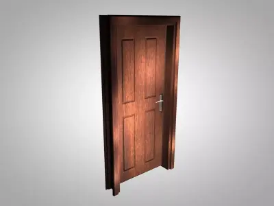 Classic Four-Panel Solid Wooden Interior Door Low-poly 3D model