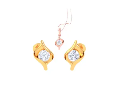 Solitaire Super Light Weight Earring Pendant Set 3D print model