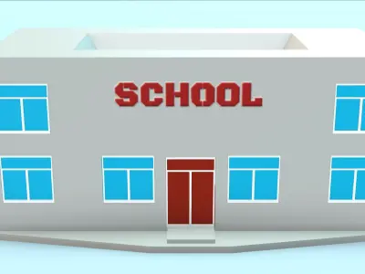 School Game Ready building Low-poly 3D model