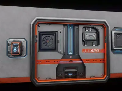 Sci-Fi Door Wall Segment and Palm Reader Low-poly 3D model