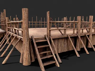 Medieval Wooden Fight Arena Ring Low-poly 3D model