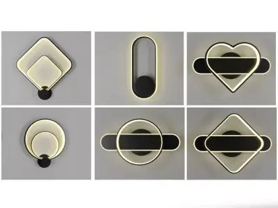 Wall lamps of various shapes Low-poly 3D model