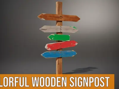 Colorful Wooden Signpost model pack Low-poly 3D model