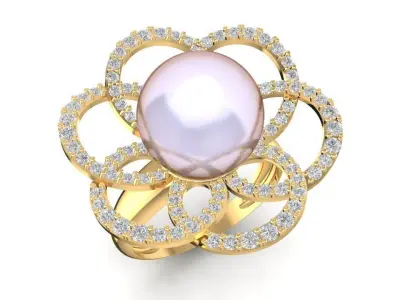 Floral Pearl Diamond Halo Ring for Women 1390 3D print model