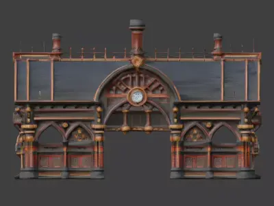 Steampunk Grand Victorian Train Station 3D Model Low-poly 3D model