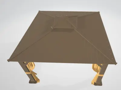 Double Roof Hardtop Gazebo with Curtains Low-poly 3D model
