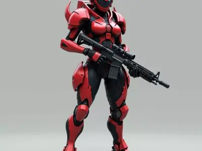 Feline Exosuit Warrior 3D Model Red Tactical Soldier 3D model