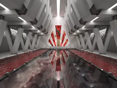 Sci-fi Interior Throne Room Red 3D model
