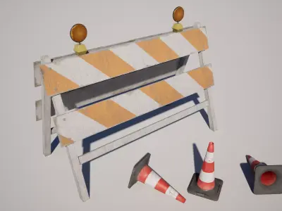 Traffic Barrier and Cone Low-poly 3D model
