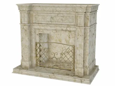 Fireplace with ornate frame 3D model