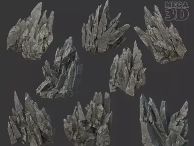 Spiky Black Rock 220616  Low-poly 3D model