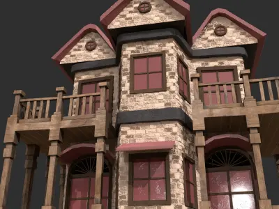 3D Game House with PBR Texturing Low-poly 3D model