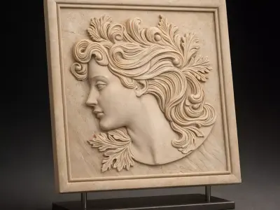 Eterna Flora  Art Nouveau Woman Bas-Relief Wall Sculpture 3D print model
