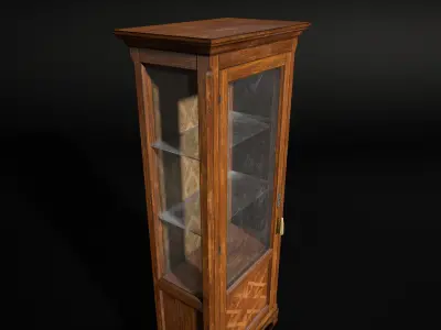 Vintage Wooden Glass Cupboard - High-Quality PBR Low-poly 3D model