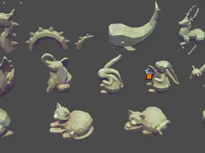 Stylized Animal Sculptures Pack Low-poly 3D model