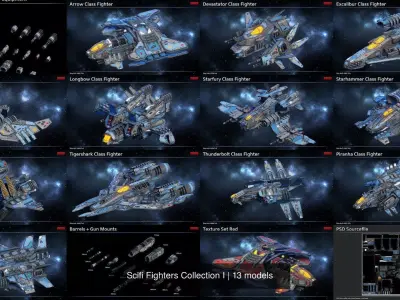 Scifi Fighters Collection I 3D Model Pack