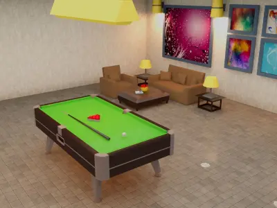 Pool table interior set Low-poly 3D model
