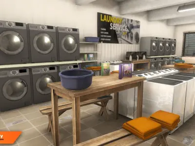 Laundry - interior and props Low-poly 3D model