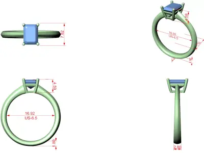 Emerald Cut Solitaire Engagement Ring 3D CAD Jewelry Model STL 3D print model