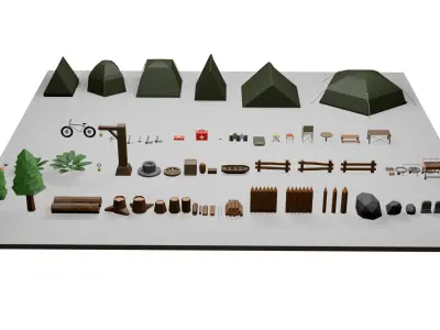 Low Poly Camping Asset Pack - Modular Stylized 3D Models Low-poly 3D model