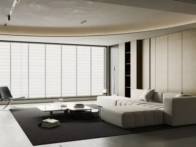 Modern Minimalist Living Area With Open Kitchen 3D model