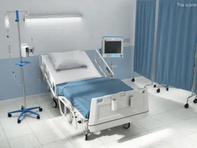  Patient Monitor with Hospital Bed and Infusion Pole 