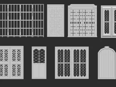 45 low poly interior and exterior door base meshes IMM brush 3D model