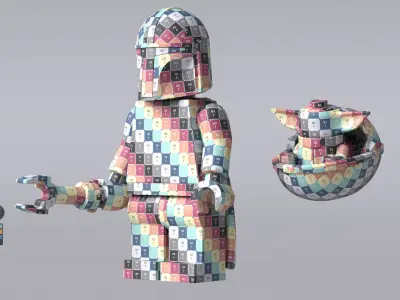 Star Wars Mandalorian Grogu Brick Lego Fanart 3D model