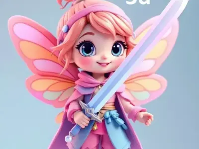 Chibi Fairy Warrior with Pink Sword 3D Model 3D print model