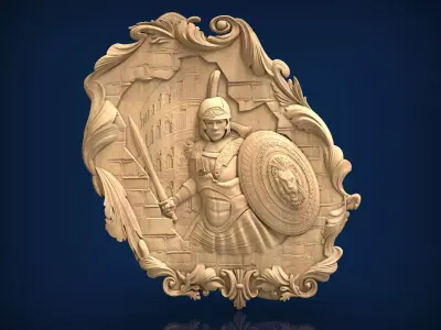 Carved panel gladiator painting STL 3D model