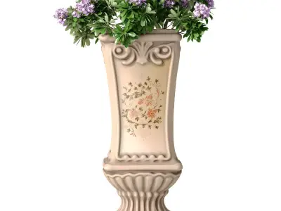 Ornamental plant flowers in classic ceramic vase urn flowerpot  3D model