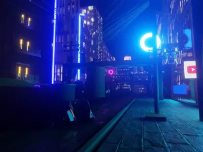 Realistic Street city at night with neon lights 3D model