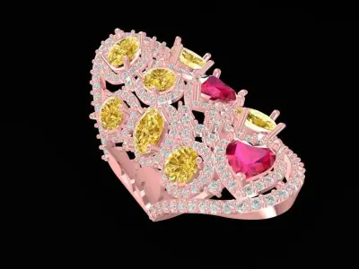 Luxury Elongated Fancy Color Diamond Cluster Ring 748 3D print model