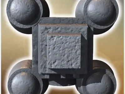 Sci-Fi fortress with four large domes central entrance and reinf 3D print model