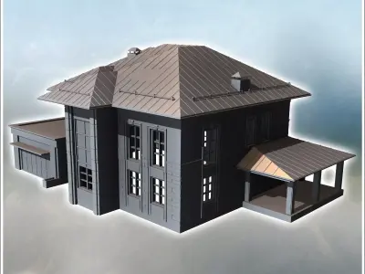 Modern house with symmetrical design metallic roof large windows 3D print model