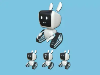 Cute Robot 01 - White 04 Faces - Character Design Fashion Low-poly 3D model