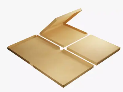 14-inch Pizza Boxes Kraft Paper Mockup 3D Model Pack