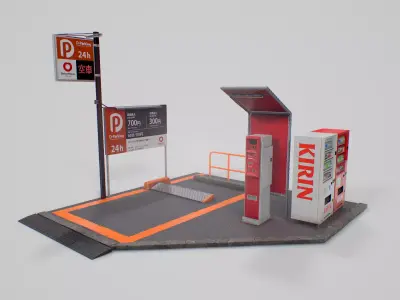 Japanese Parking Lot SET - 5 PBR AAA Ready Models Low-poly 3D model