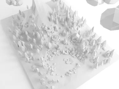 Low poly lanscape mountain hill tree lake and other items Low-poly 3D model