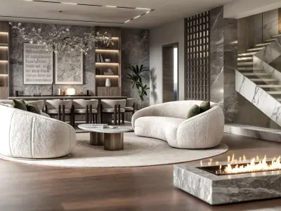 Interior scene living space villa 3d model  3D model