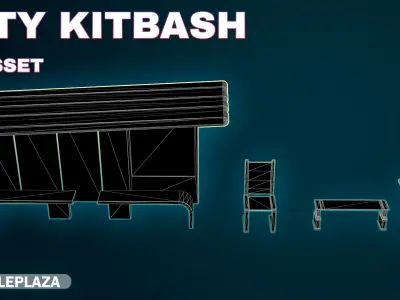 7 Bus Stop collection 3d models - Bus Stations table and chair Low-poly 3D model