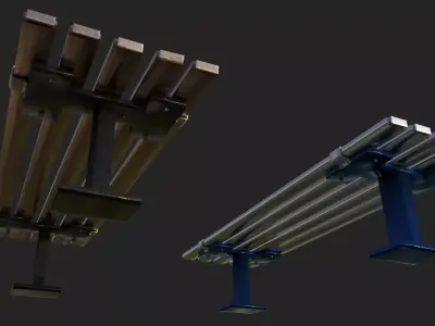 Bench Pair Clean and Rusted Metal  Low-poly 3D model