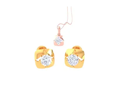 Solitaire Super Light Weight Earring Pendant Set 3D print model