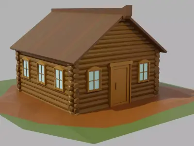 Cartoon Low-poly wooden house Low-poly 3D model