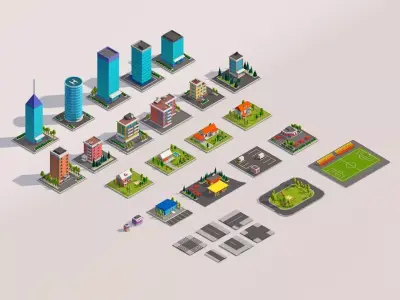 Polygonia Low Poly Buildings Pack Low-poly 3D model